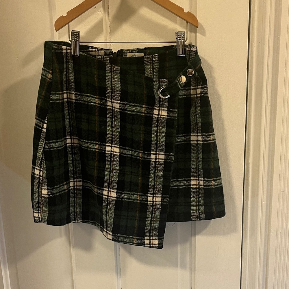 Blue Rain Plaid Mini Skirt with Buckle
